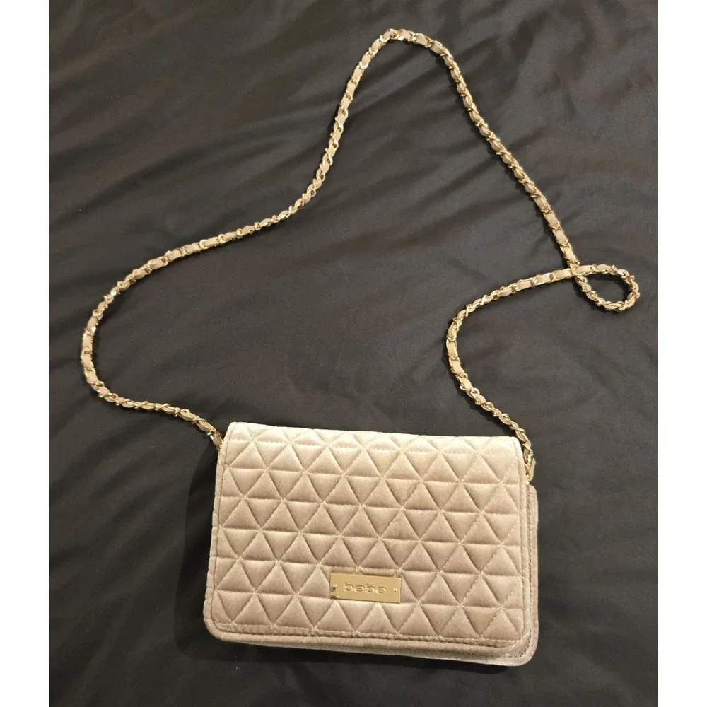 BEBE Purse Clutch Suede Feel Quilted Crossbody w/ Removeable Strap